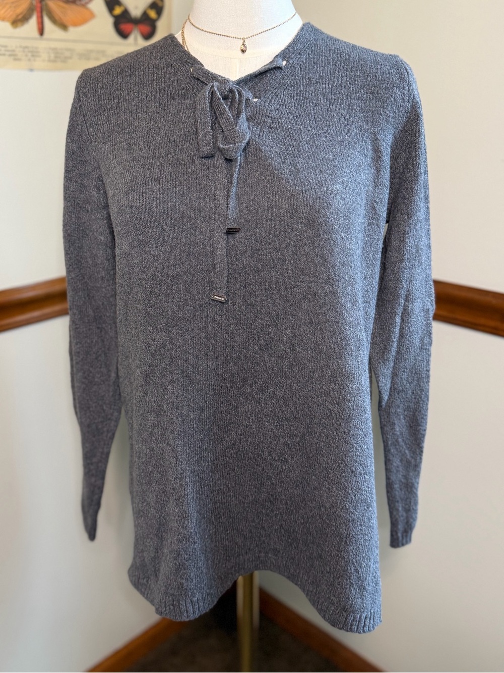 Calvin Klein Heather Gray Tie-Neck Crewneck Sweater size medium